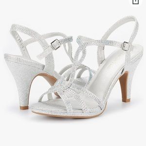 Women’s Open Toe Glitter Stilettos - Pump Heel Sandals